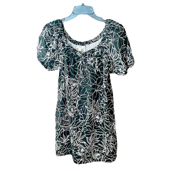 a.n.a linen blend mini peasant dress on/off shoulder pockets SZ S black white - Picture 1 of 8